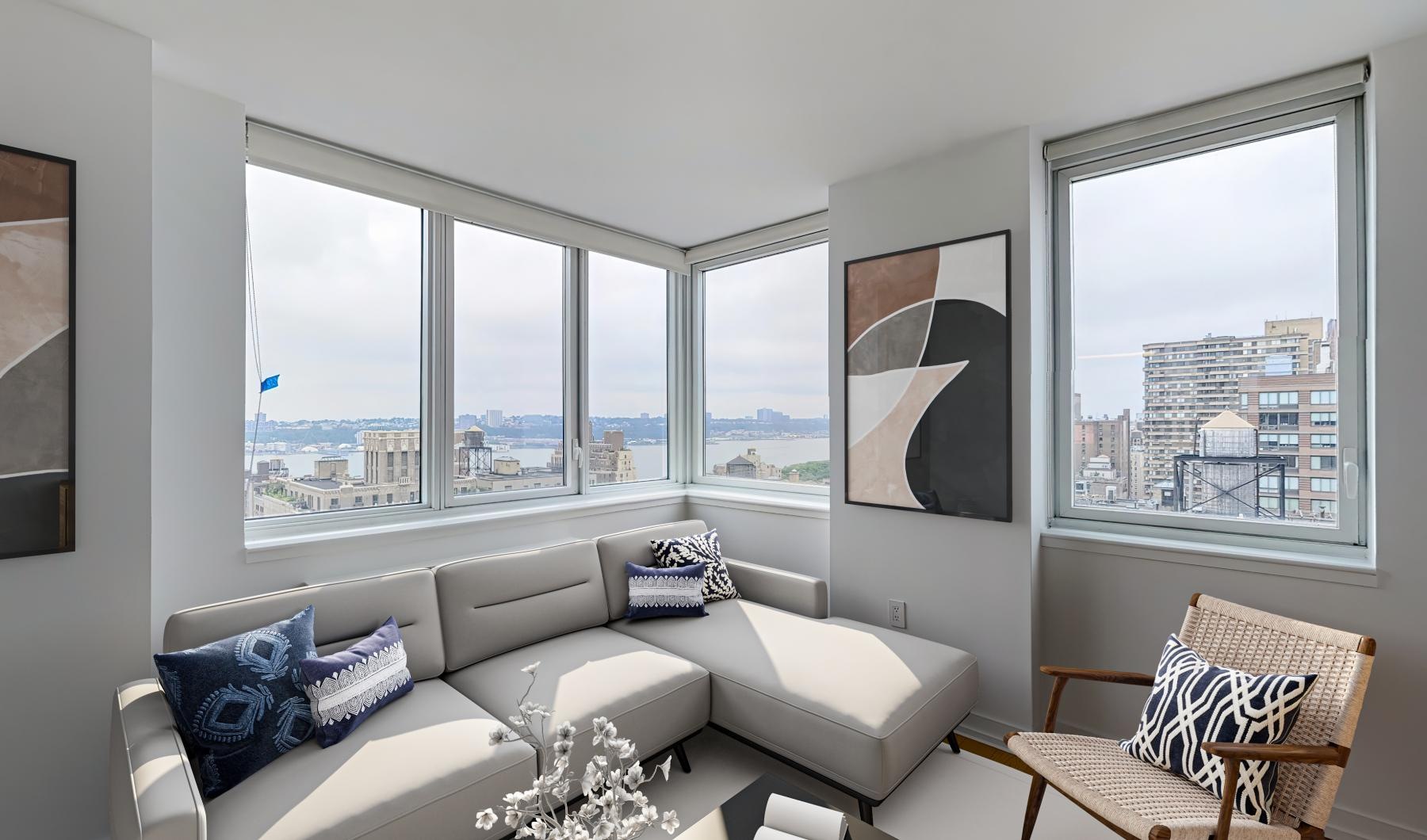 a living room with a large window